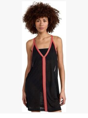 Pitusa Mini Sundress Coverup Black w/ Neon Orange piping. One Size. Like New.